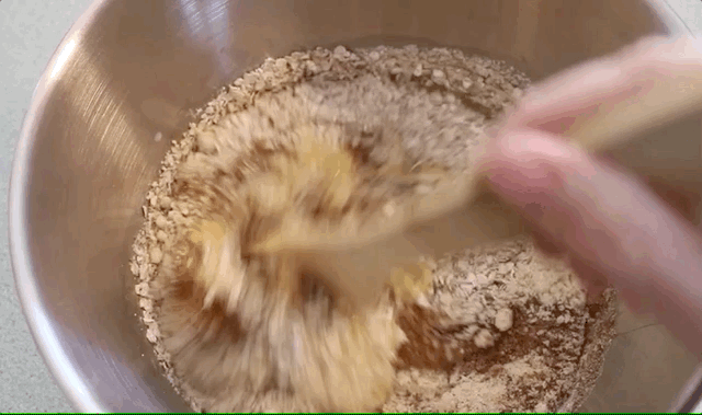 Stirring dough.