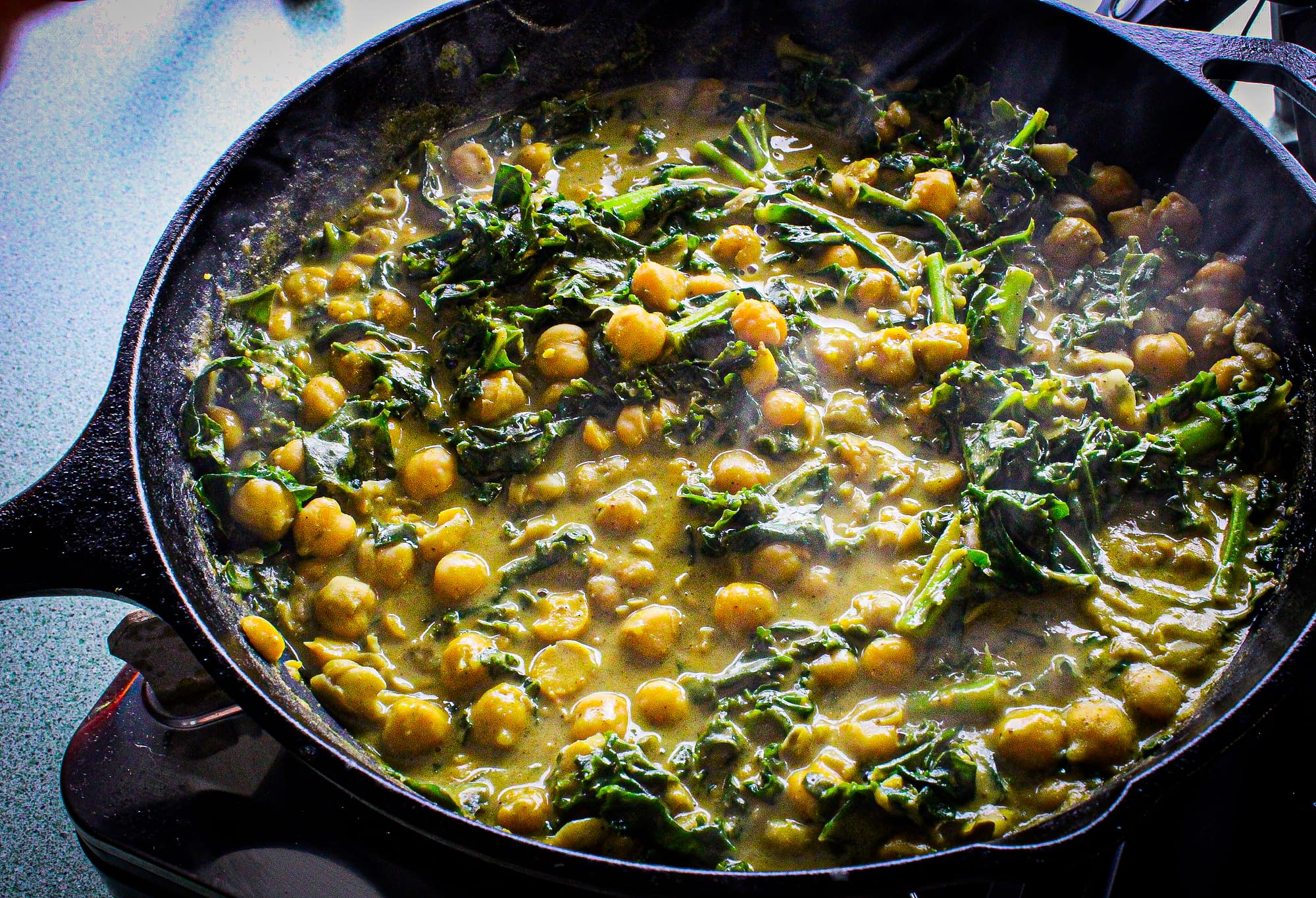 Curried chickpeas cooking.
