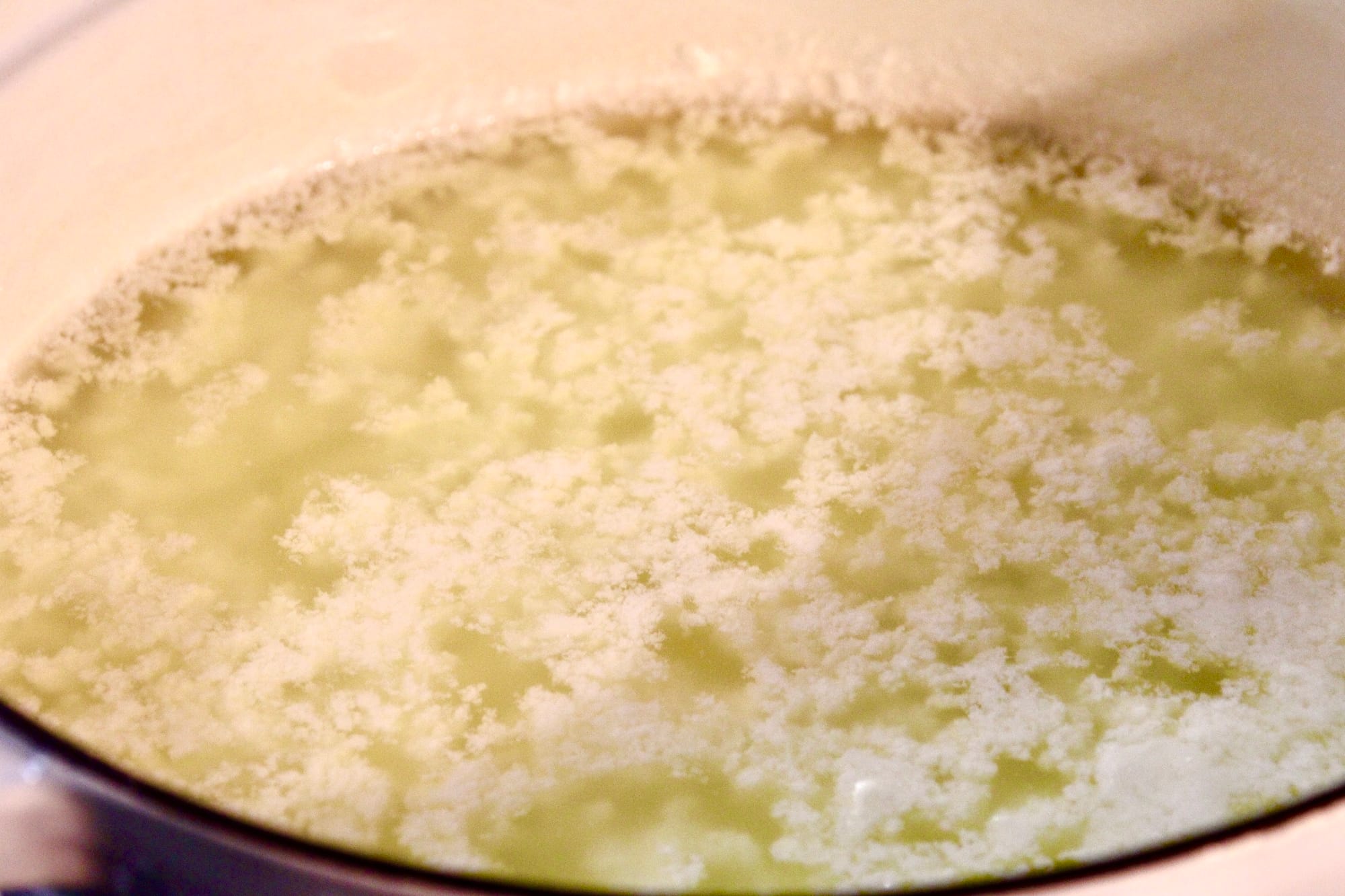 Curdled milk for queso fresco tostada topping.