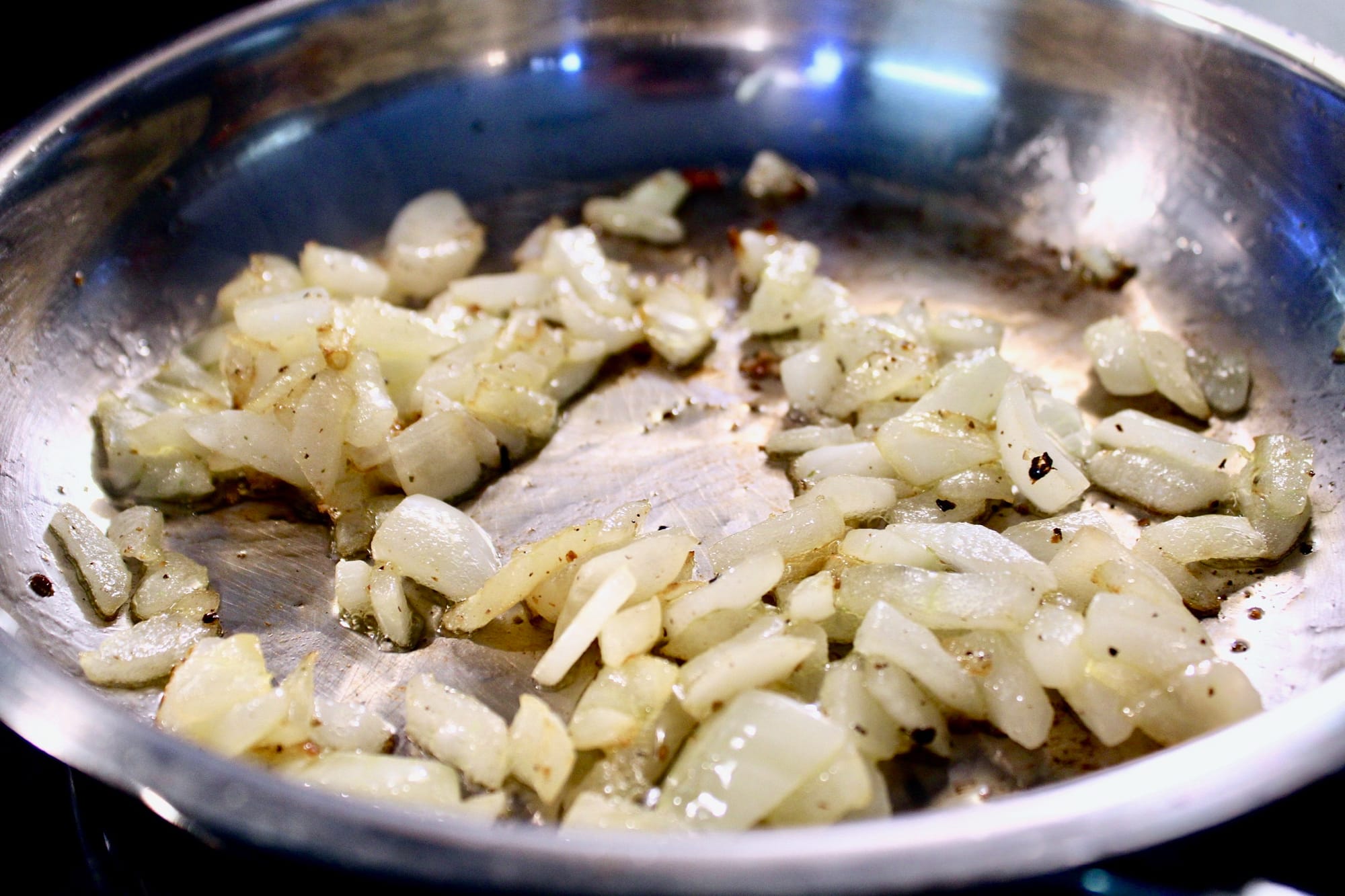 Sauteed onions for the meatloaf topping.
